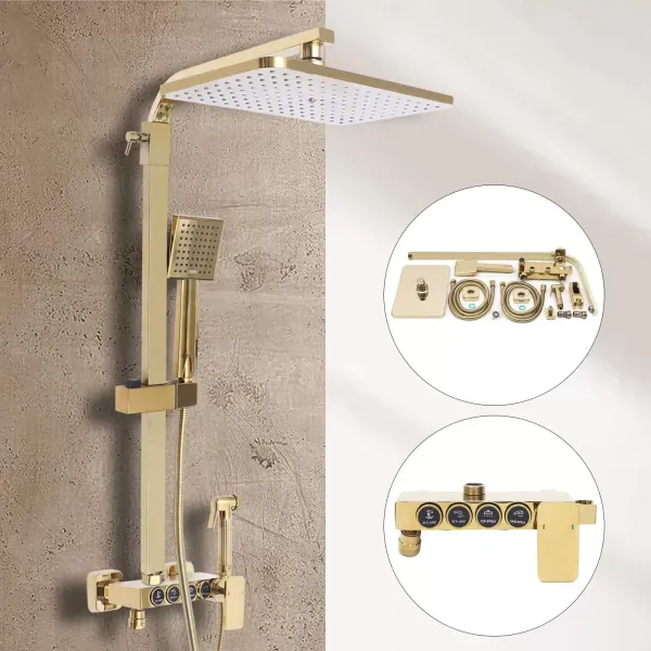 Douchesysteemkranen Regendouche Doucheset met handdouche Douchestang Messing 9x9"