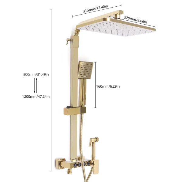 Douchesysteemkranen Regendouche Doucheset met handdouche Douchestang Messing 9x9"
