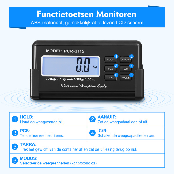 Multifunctionele digitale weegschaal voor huisdieren, roestvrijstalen weegschaal met LCD-display, maximaal draagvermogen 300kg/660lbs