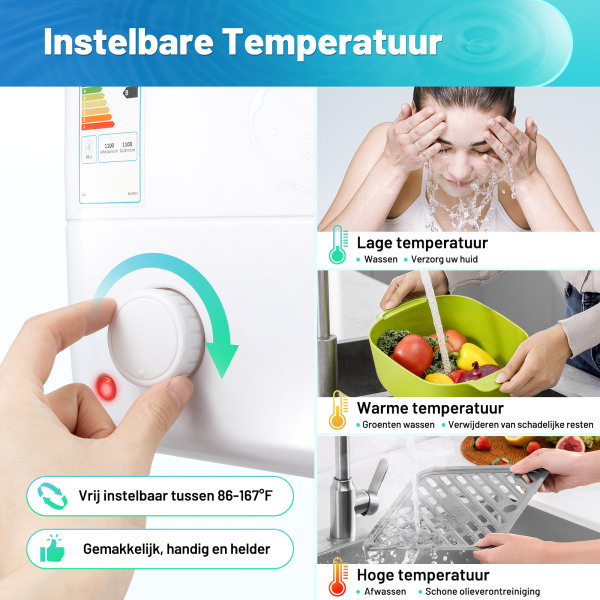 8 liter - compacte elektrische apparaten - plug and play - geschikt voor onder de gootsteen - gescheiden water - constante temperatuur - geen nadruppelen.