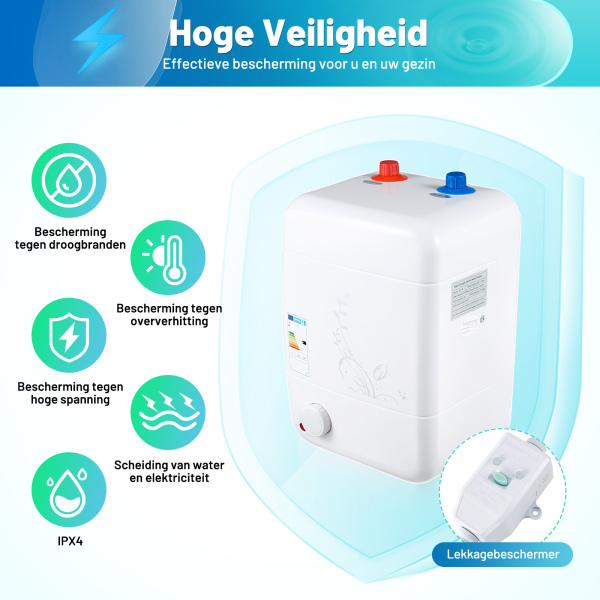 8 liter - compacte elektrische apparaten - plug and play - geschikt voor onder de gootsteen - gescheiden water - constante temperatuur - geen nadruppelen.