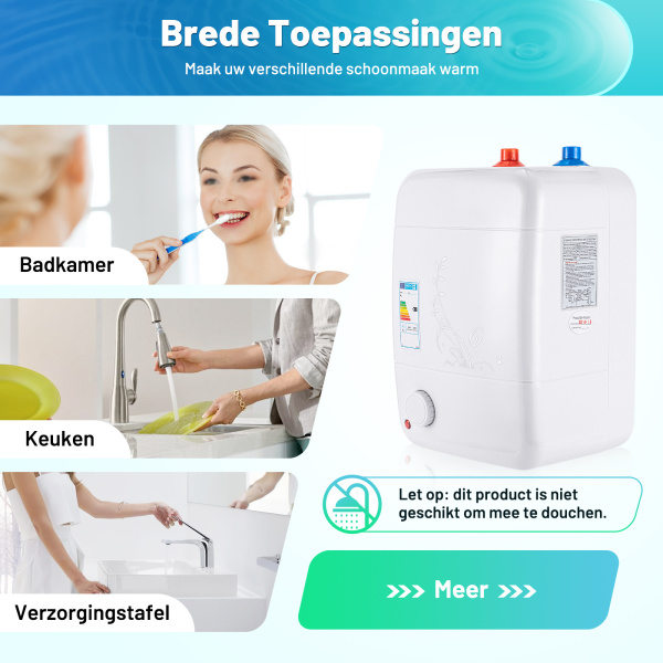 8 liter - compacte elektrische apparaten - plug and play - geschikt voor onder de gootsteen - gescheiden water - constante temperatuur - geen nadruppelen.