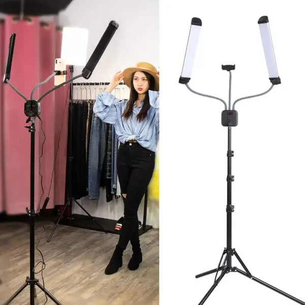 LED-wimper- en make-uplamp - met mobiele telefoonhouder en telescopisch statief