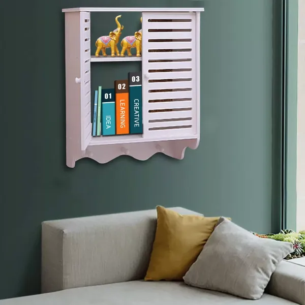 Badkamermeubel met twee deuren, badkamermeubelkast, badkamer aan de muur gemonteerd, witte badkamerplank met 2 niveaus