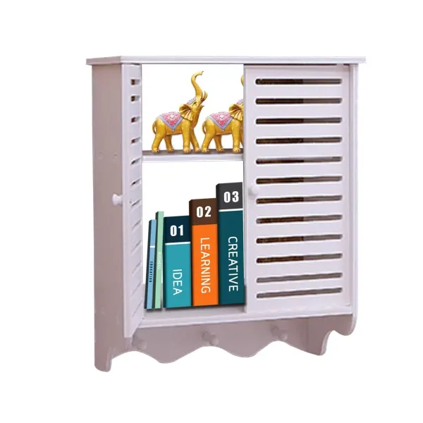 Badkamermeubel met twee deuren, badkamermeubelkast, badkamer aan de muur gemonteerd, witte badkamerplank met 2 niveaus Badkamermeubel met twee deuren, badkamermeubelkast, badkamer aan de muur gemonteerd, witte badkamerplank met 2 niveaus