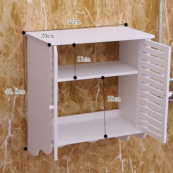 Badkamermeubel met twee deuren, badkamermeubelkast, badkamer aan de muur gemonteerd, witte badkamerplank met 2 niveaus