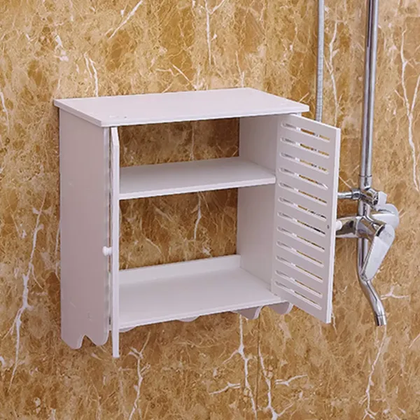 Badkamermeubel met twee deuren, badkamermeubelkast, badkamer aan de muur gemonteerd, witte badkamerplank met 2 niveaus