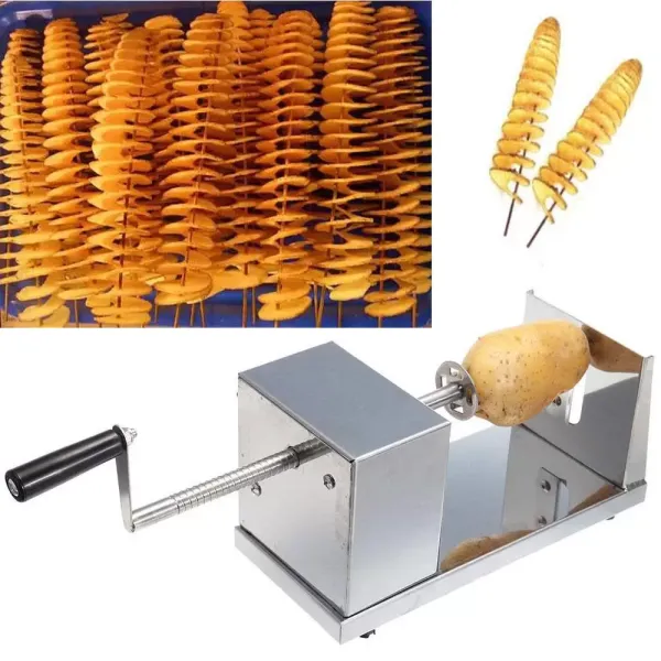 Roestvrijstalen aardappelsnijder met handslinger en antislip rubberen voetjes voor fruitaardappelen, tornadochips