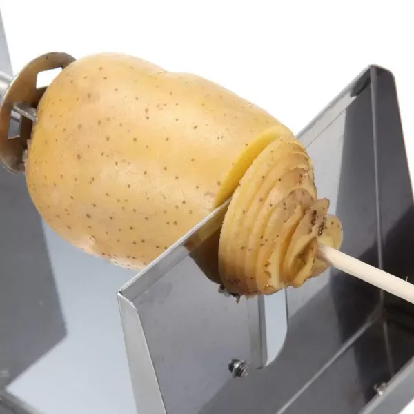 Roestvrijstalen aardappelsnijder met handslinger en antislip rubberen voetjes voor fruitaardappelen, tornadochips