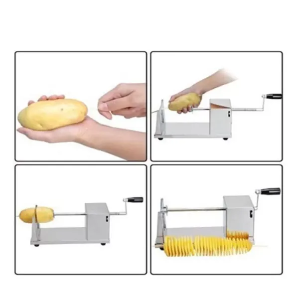 Roestvrijstalen aardappelsnijder met handslinger en antislip rubberen voetjes voor fruitaardappelen, tornadochips