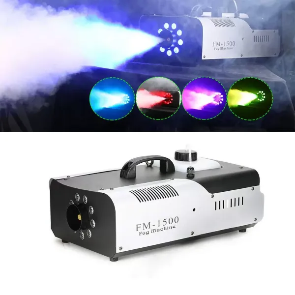 DMX-rookmachine, 1500 W, 2 l, 9 x 3 W, 3 in 1, RGB LED, podiumverlichting, rook, met afstandsbediening