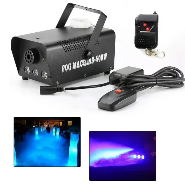 Rookmachine, mistmachine met LED-lichteffect, 500 W rookmachine met 1 bedrade ontvanger en 1 draadloze afstandsbediening