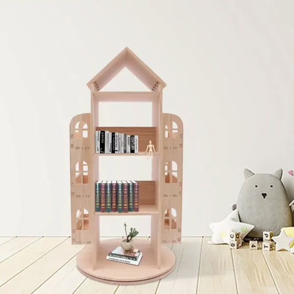 Grote houten kinderboekenkast met raam en open plank voor kinderslaapkamer, speelkamer