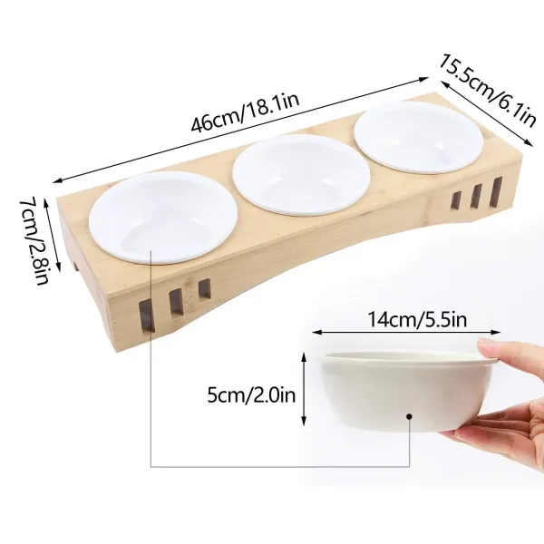 Trendy voerbak voor katten en honden - Keramische kommenset - 3 x 400 ml - Antislip bamboesteun - Ideale voerbakken