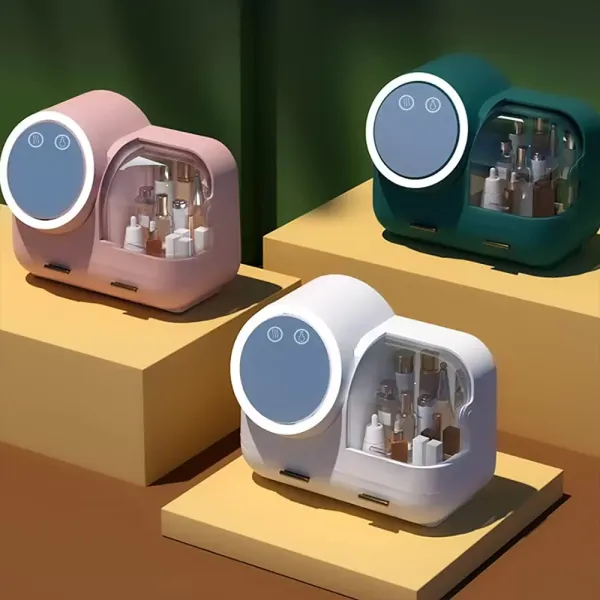 CNCEST (roze/wit/groen) make-up organizer met LED-licht cosmetische opbergdoos - draaibare spiegel