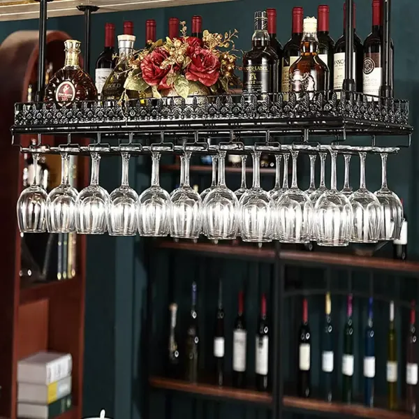 Wijnrek Metalen Hangplank Verstelbare Hoogte Wijnglashouder 48 Flessenhouder Opslag voor Bar Plafond Hangende Wijnglashouder (100cm Zwart)