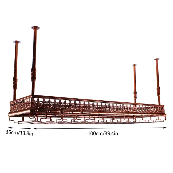 Metalen hangende wijnglashouder voor 40 kopjes, retrostijl, 35 x 100 cm, koper