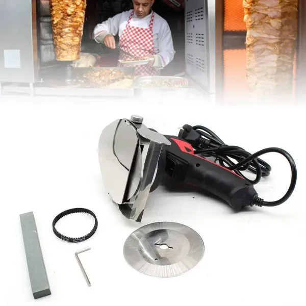 80W draagbare elektrische kebabsnijder - verstelbare snijbreedte 1-8 mm - draagbaar gyromes met vervangend mes