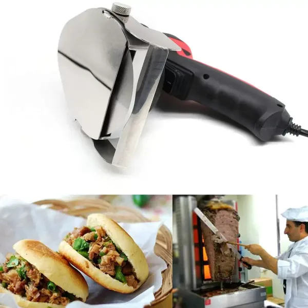 80W draagbare elektrische kebabsnijder - verstelbare snijbreedte 1-8 mm - draagbaar gyromes met vervangend mes