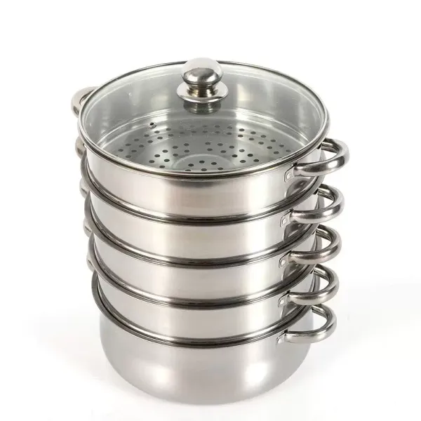 26 cm RVS stoompan 5 stoomkookpannen met glazen deksel
