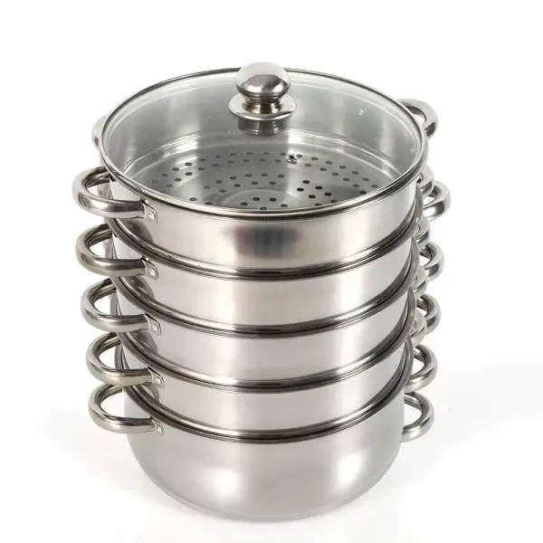 26 cm RVS stoompan 5 stoomkookpannen met glazen deksel
