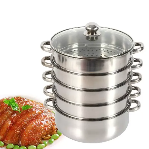 26 cm RVS stoompan 5 stoomkookpannen met glazen deksel