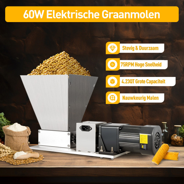 Molens - Elektrische graanmolens - 4 kg - Moutmolens - Elektrische molens - 2 walsen