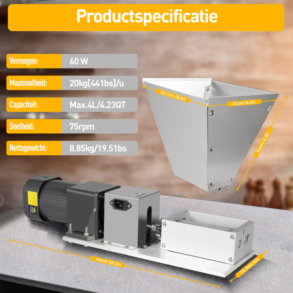 Molens - Elektrische graanmolens - 4 kg - Moutmolens - Elektrische molens - 2 walsen