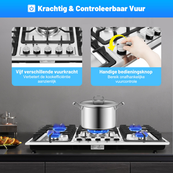 5-zone gaskookplaat - 13,25 inch 5-pits campingkachel - gas/elektrisch fornuis/gasfornuis/gasfornuis/aardgas