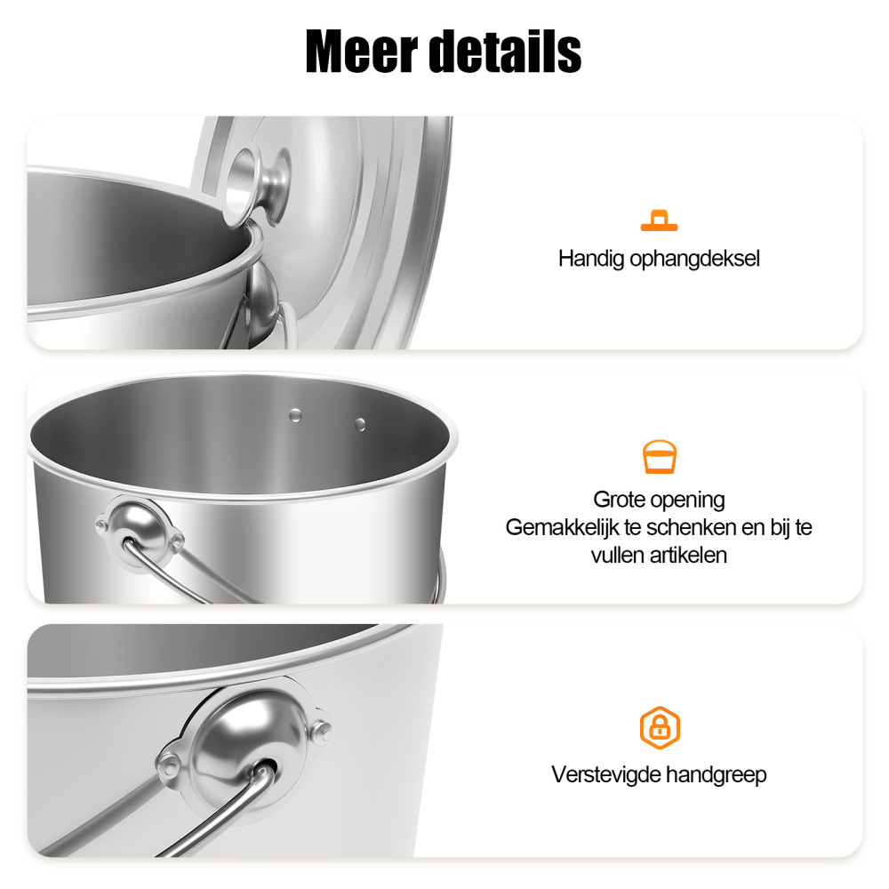 20L RVS emmer met deksel RVS emmer voor de keuken RVS emmer voor melk