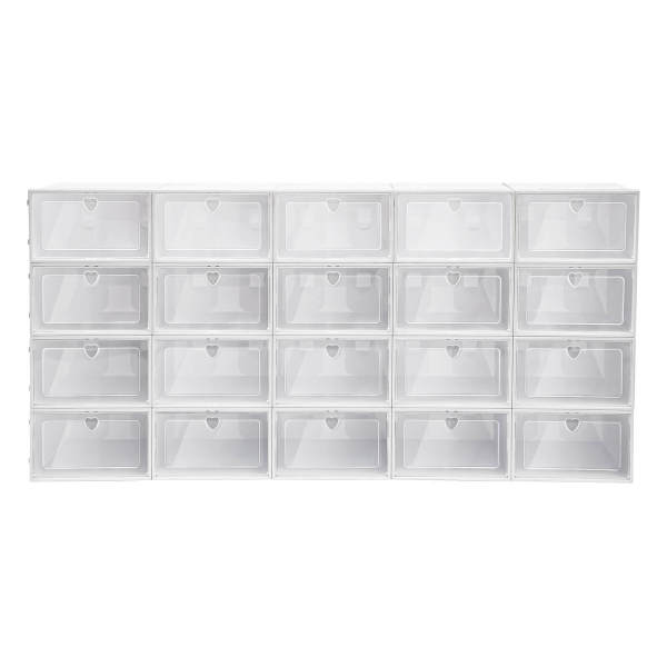 Set van 20 doorzichtige plastic schoenenopbergdozen, stapelbaar en duurzaam, 33 x 23 x 14 cm