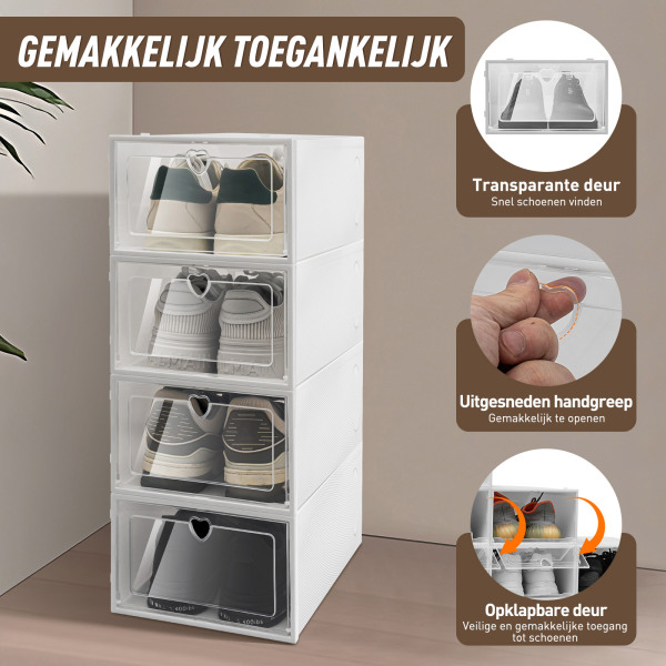 Set van 20 doorzichtige plastic schoenenopbergdozen, stapelbaar en duurzaam, 33 x 23 x 14 cm