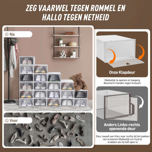 Set van 20 doorzichtige plastic schoenenopbergdozen, stapelbaar en duurzaam, 33 x 23 x 14 cm