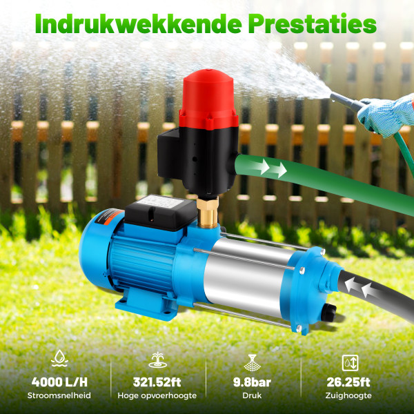 RVS Centrifugaalpomp - 1300 W - 9,8 Bar - Jetpomp - Tuinpomp met geïntegreerde thermische beveiliging