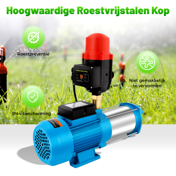 RVS Centrifugaalpomp - 1300 W - 9,8 Bar - Jetpomp - Tuinpomp met geïntegreerde thermische beveiliging