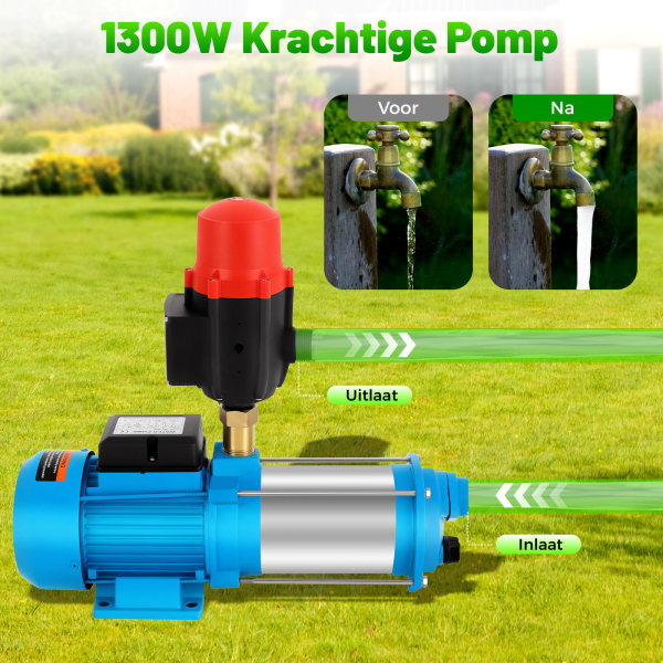 RVS Centrifugaalpomp - 1300 W - 9,8 Bar - Jetpomp - Tuinpomp met geïntegreerde thermische beveiliging RVS Centrifugaalpomp - 1300 W - 9,8 Bar - Jetpomp - Tuinpomp met geïntegreerde thermische beveiliging