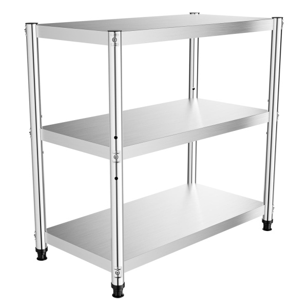 Multifunctioneel roestvrijstalen drielaags opbergrek, Maximaal gewicht 50 kg, 80 x 80 x 40 cm, voor familiekeukens, scholen, kantines, restaurants, supermarkten, etc.