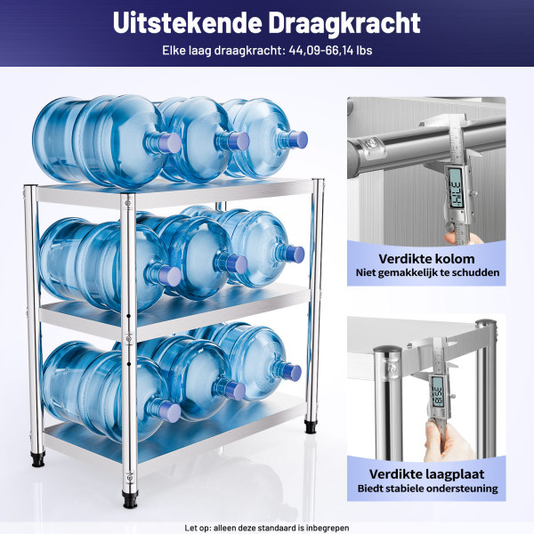 Multifunctioneel roestvrijstalen drielaags opbergrek, Maximaal gewicht 50 kg, 80 x 80 x 40 cm, voor familiekeukens, scholen, kantines, restaurants, supermarkten, etc.