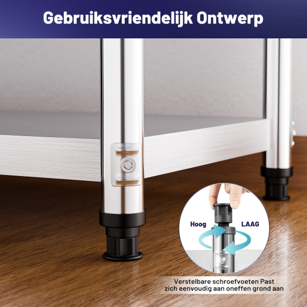 Multifunctioneel roestvrijstalen drielaags opbergrek, Maximaal gewicht 50 kg, 80 x 80 x 40 cm, voor familiekeukens, scholen, kantines, restaurants, supermarkten, etc.