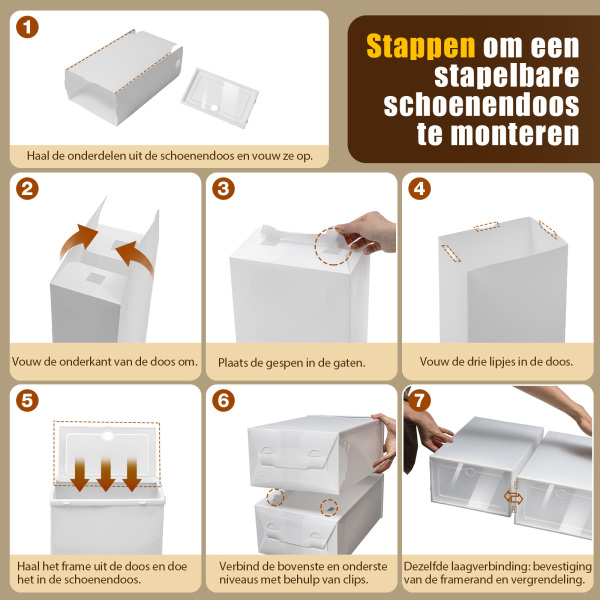 24 stapelbare transparante schoenendozen (met deksel) - heren en dames