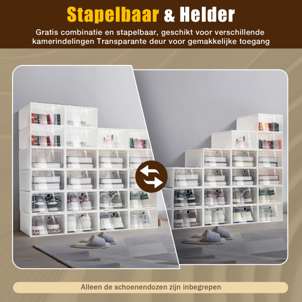 24 stapelbare transparante schoenendozen (met deksel) - heren en dames