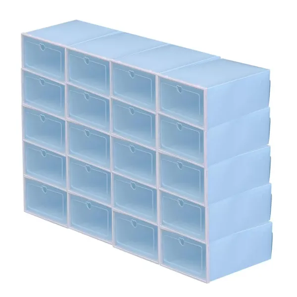 Transparante schoenendoos, set van 20, opvouwbare en stapelbare plastic schoenendoos