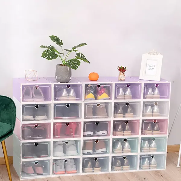 Transparante schoenendoos, set van 20, opvouwbare en stapelbare plastic schoenendoos Transparante schoenendoos, set van 20, opvouwbare en stapelbare plastic schoenendoos