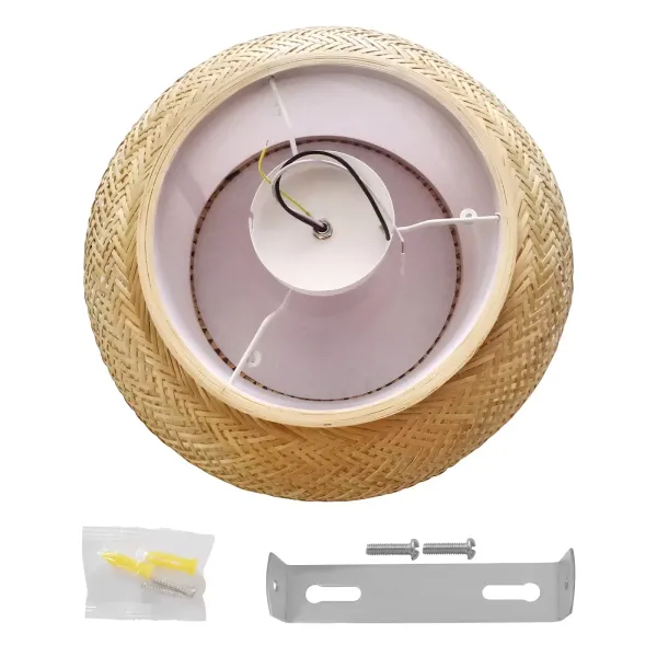 40cm geweven bamboe plafondlamp hanglamp natuurlijke retro lampenkap slaapkamerlamp 3 x E27 voor eetkamerlamp, woonkamerlamp zonder lamp