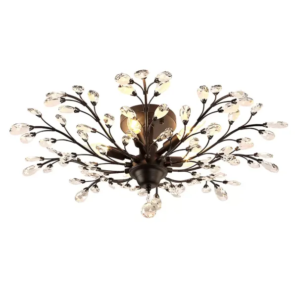 Antieke metalen en kristallen kroonluchter - plafondlamp - klassieke bloemvormverlichting - 5 E14-lampen