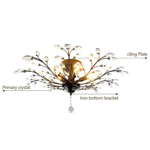 Antieke metalen en kristallen kroonluchter - plafondlamp - klassieke bloemvormverlichting - 5 E14-lampen