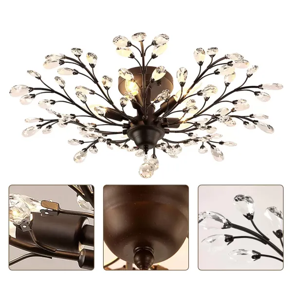 Antieke metalen en kristallen kroonluchter - plafondlamp - klassieke bloemvormverlichting - 5 E14-lampen