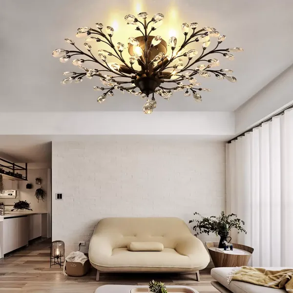 Antieke metalen en kristallen kroonluchter - plafondlamp - klassieke bloemvormverlichting - 5 E14-lampen