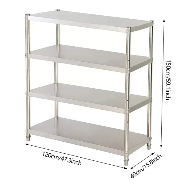 Keukenrek met 4 niveaus, roestvrij staal, maximale belasting: 50 kg, 120 x 40 x 150 cm