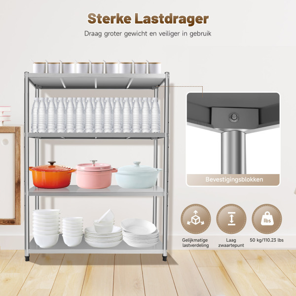 Keukenrek met 4 niveaus, roestvrij staal, maximale belasting: 50 kg, 120 x 40 x 150 cm Keukenrek met 4 niveaus, roestvrij staal, maximale belasting: 50 kg, 120 x 40 x 150 cm